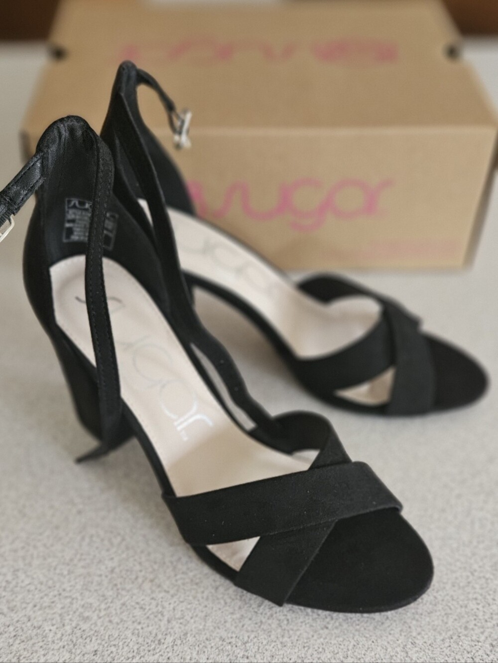 SUGAR Machellie Black Strappy Block Heel Sandals 7.5